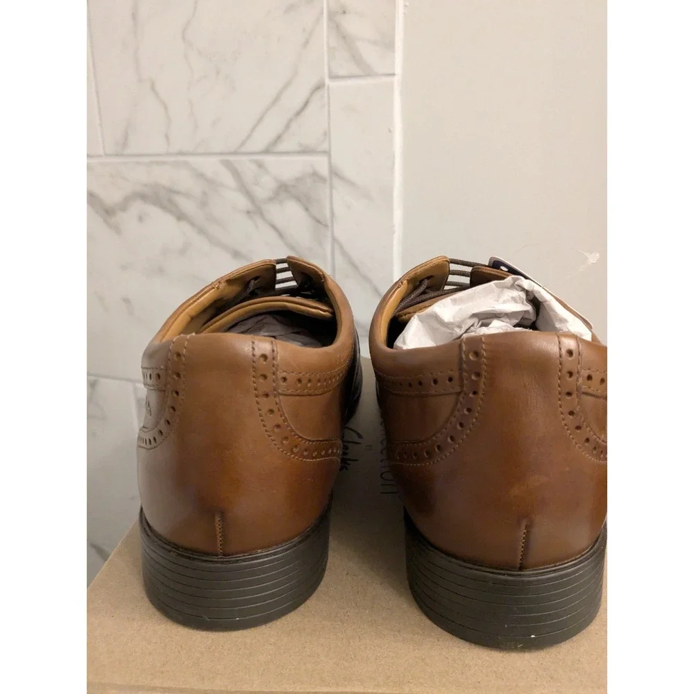 Clarks Whiddon Wing Mens Dark Tan Leather Wingtip Oxford Dress Shoes -‎ Size 14M